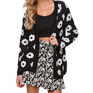 Women's LA Hearts Oversize Daisy Cardigan Size L Black & White